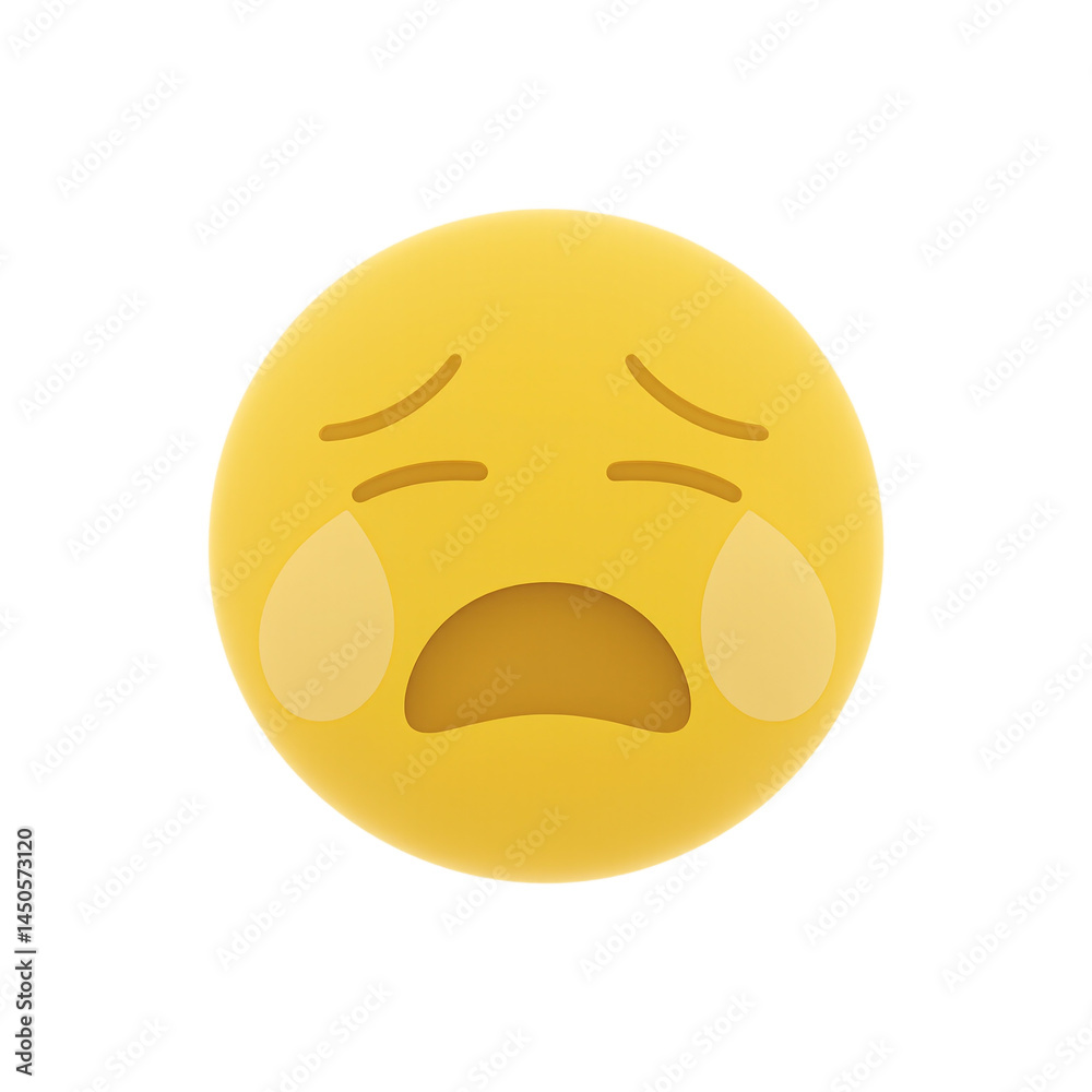 Fototapeta premium Isolated 3D yellow crying face emoji icon on white background