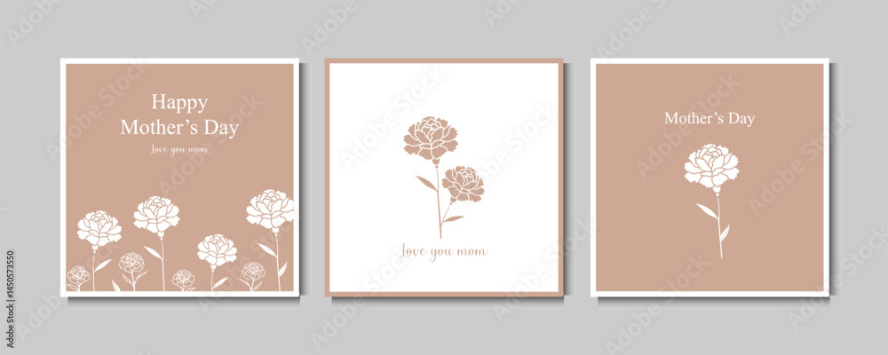 Minimalist Mother’s Day Greeting Card Set with Simple Beige Carnation Flower Illustrations and Elegant Typography Vector Minimalist Mother’s Day Greeting Card Set with Simple Beige Carnation Flower Illustrations and Elegant Typography Vector