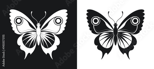 Butterfly Silhouette With Circles On Wings In Black And White Backgrounds