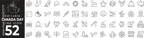 Canada Independence Day Icon Set: A Line Icon Collection Featuring Maple Leaf, National Pride, Fireworks, Celebration, and More