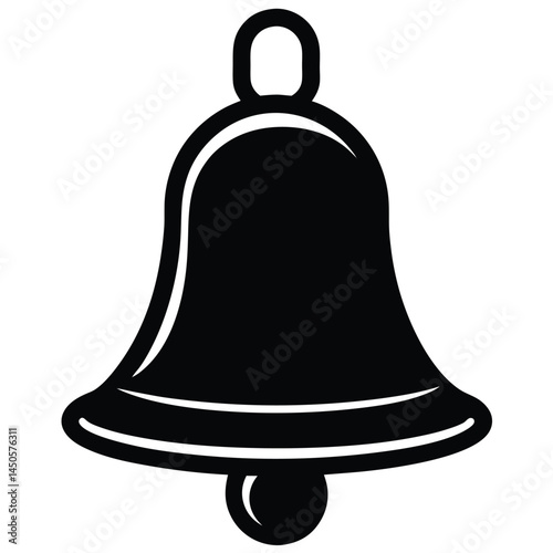 Black silhouette of a traditional bell with a simple design on a white background