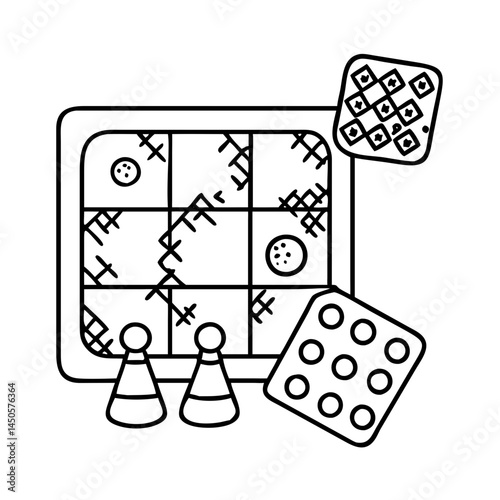 game board with pieces icon, game board with pieces line art - simple line art of game board with pieces, perfect for game board with pieces logos and icons