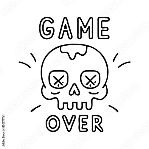 game over skull icon, game over skull line art - simple line art of game over skull, perfect for game over skull logos and icons