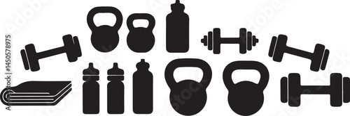 Gym and Fitness Equipment Silhouette Vector Collection for Health, Workout, and Exercise Design