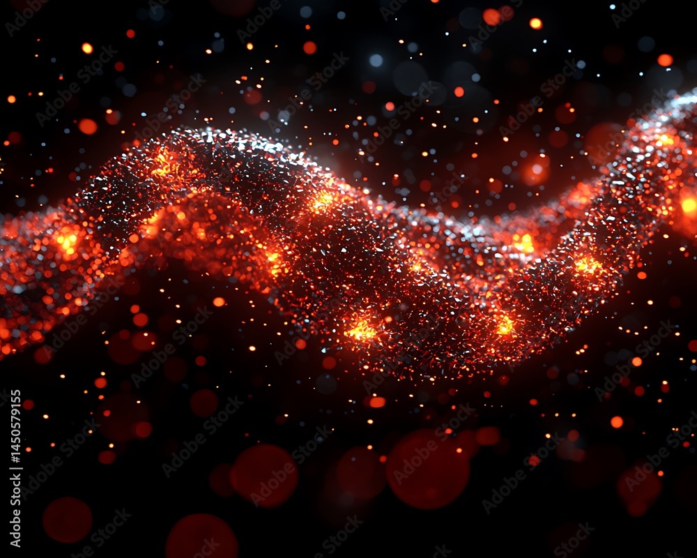 Fototapeta premium Glowing particles swirl in dark space