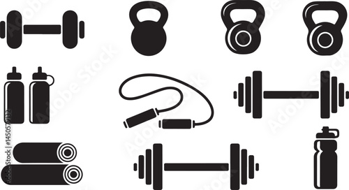 Gym and Fitness Equipment Silhouette Vector Collection for Health, Workout, and Exercise Design