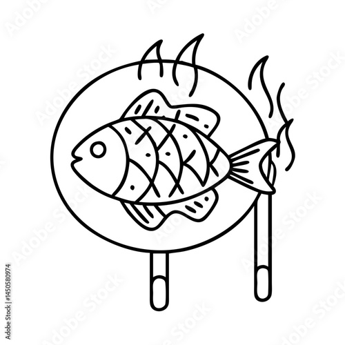 grilled fish icon, grilled fish line art - simple line art of grilled fish, perfect for grilled fish logos and icons