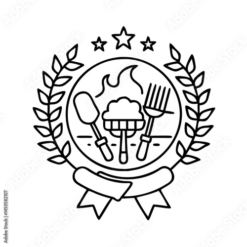 grill master badge icon, grill master badge line art - simple line art of grill master badge, perfect for grill master badge logos and icons