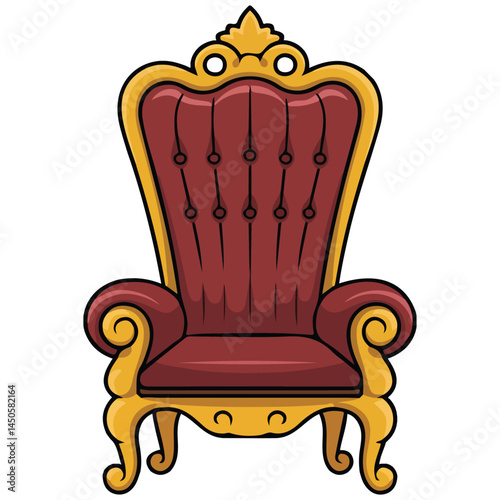 Vintage golden throne chair isolated vector illustration on white background