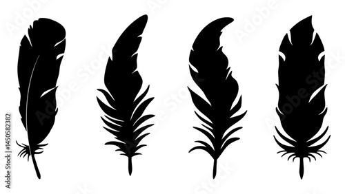 set of feathers silhouette vector on tranparent background
