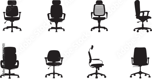 Silhouette Office Chair Designs for Ergonomics, Furniture, and Workspace Comfort Vector Collection for Office Furniture 