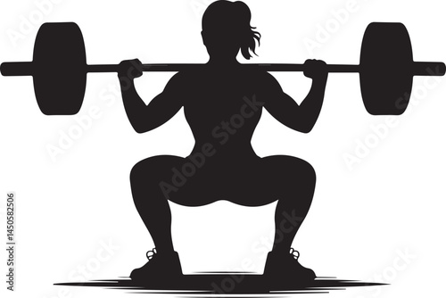 Silhouette of a Female Weightlifter Lifting Barbell in Various Athletic Poses for Fitness and Strength Training Designs