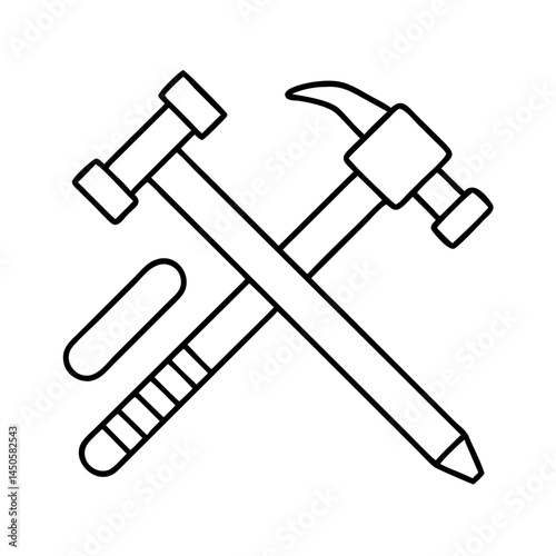 hammer and nails crossed icon, hammer and nails crossed line art - simple line art of hammer and nails crossed, perfect for hammer and nails crossed logos and icons