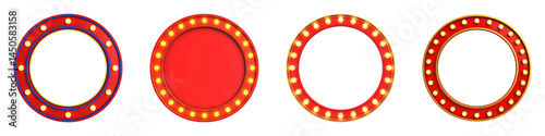 Four colorful circular frames with light bulb accents in a row.