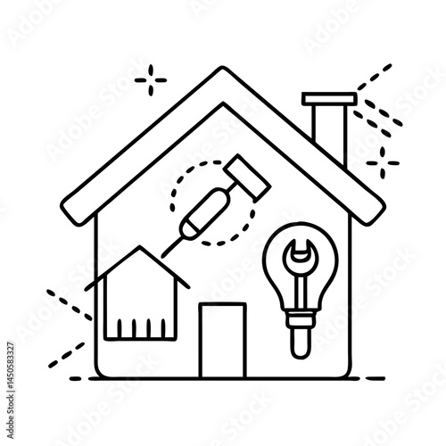 home improvement icon, home improvement line art - simple line art of home improvement, perfect for home improvement logos and icons