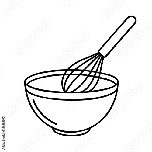 mixing bowl with whisk icon, mixing bowl with whisk line art - simple line art of mixing bowl with whisk, perfect for mixing bowl with whisk logos and icons