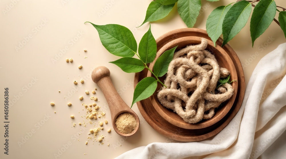 custom made wallpaper toronto digitalAshwagandha Root and Leaves on Natural Linen Background