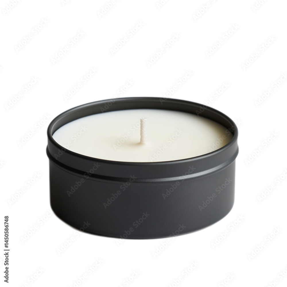 Single Matte Black Tin Container with White Candle Inside, Elegant Design for Home Decor, Relaxation, and Ambiance Enhancement Single Matte Black Tin Container with White Candle Inside, Elegant Design for Home Decor, Relaxation, and Ambiance Enhancement