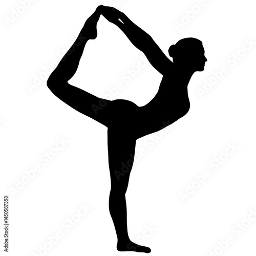 yoga guru demonstrating a pose. Silhouette of a Woman Performing Yoga Pose on One Leg. Balance Exercise, Flexibility Training, Wellness Routine, Healthy Lifestyle, Mind-Body Connection, Body Awareness