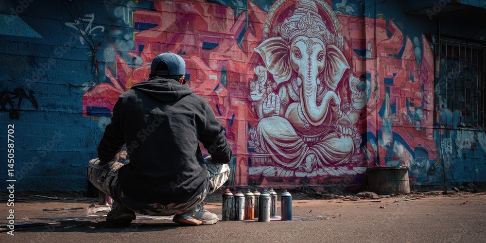 Obraz premium Urban creating colorful street art.