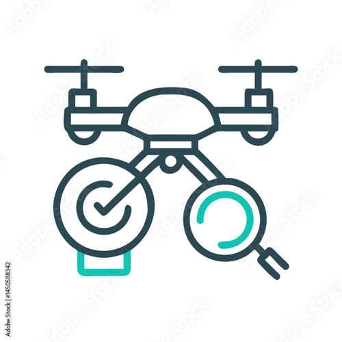 “Aerial Drone for Site Inspection Icon – Survey, Surveillance, Construction Monitoring, Minimal Line Vector, Editable Stroke”