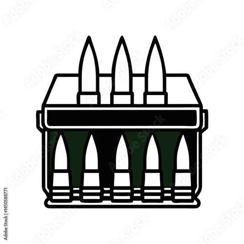 “Ammunition Box with Bullets Icon – Military Supply, Ammo Storage, Minimal Line Vector, Editable Stroke”