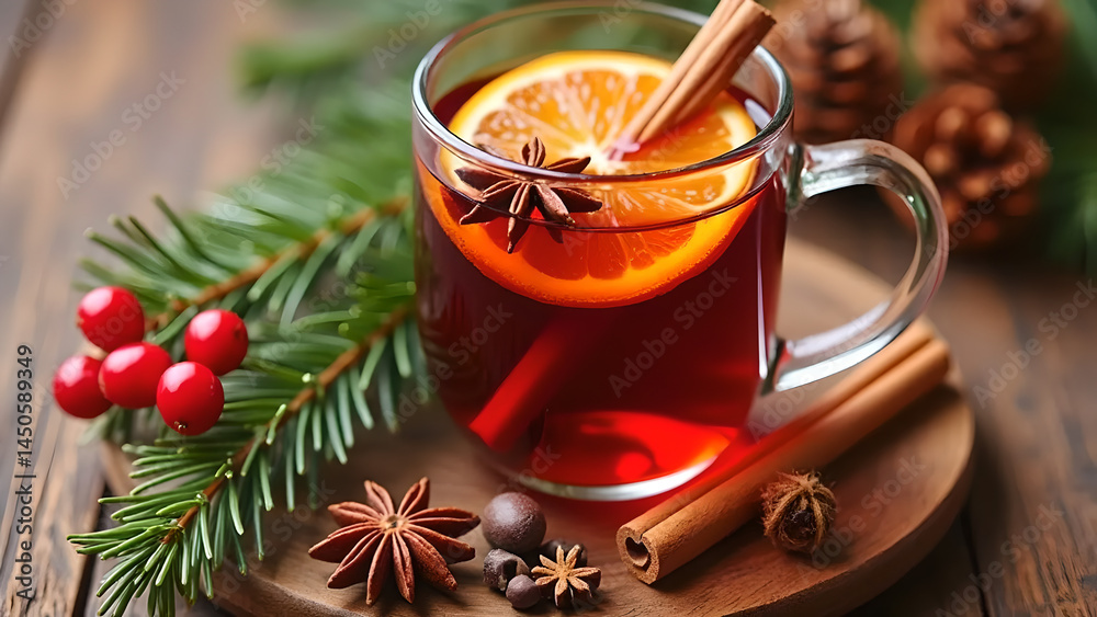 High Angle View of Christmas Mulled Red Wine Mug – Festive Holiday Drink Isolated