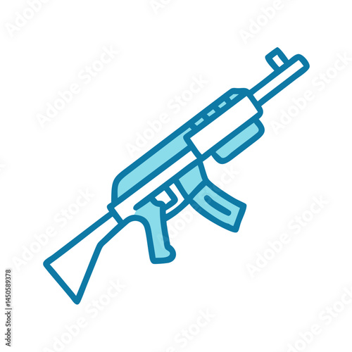 “Assault Rifle Gun Icon – Military Weapon, Firearm Symbol, Minimal Line Vector, Editable Stroke”