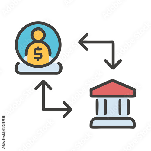 “Bank Transfer Between Accounts Icon – Money Exchange, Financial Transaction Symbol, Minimal Line Vector, Editable Stroke”