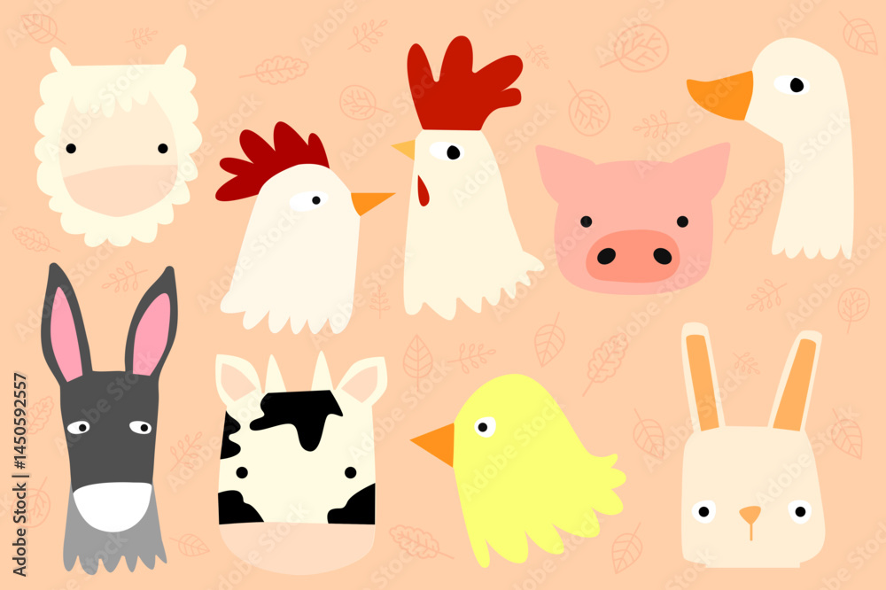Fototapeta premium Animal farm faces cut file for Cricut, Silhouette and other cutting machine