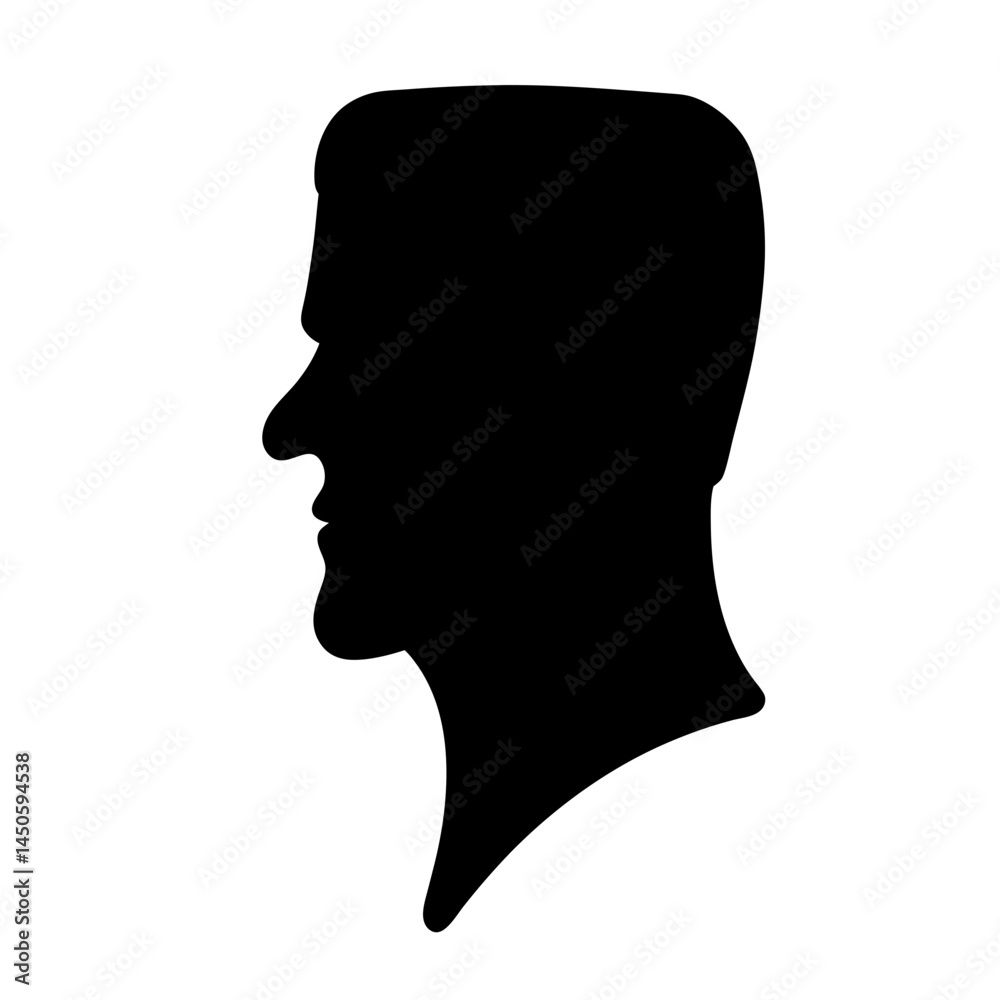 Monochrome image of a man's head in profile, a stylized portrait Monochrome image of a man's head in profile, a stylized portrait