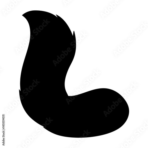 A striking black silhouette of a furry tail against a white backdrop