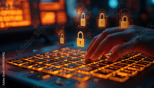 A symbolic a hand typing a strong password on a glowing keyboard world password day