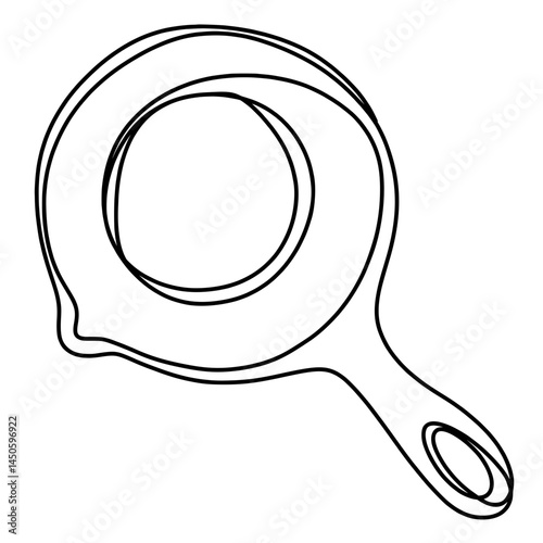 Frying pan continuous one line art drawing 