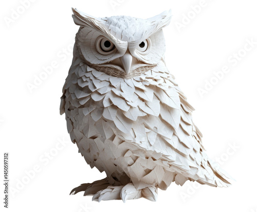 Artistic paper owl sculpture creative environment close up isolated on transparent background photo