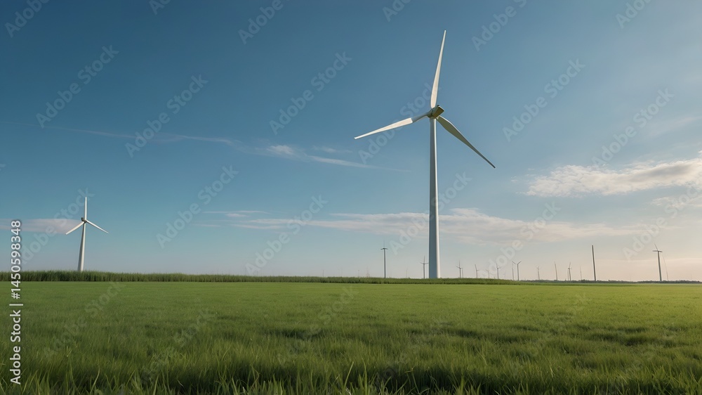 Wind Turbine Standing Tall on a Lush Green Field Wind Turbine Standing Tall on a Lush Green Field