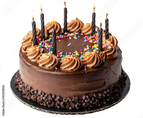 Celebrating birthdays with chocolate cake home kitchen food festive isolated on transparent background