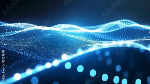 Abstract blue wave design with light spots for futuristic digital technology vector background illustration