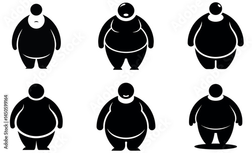 Black and White Abstract Fat Character Illustrations in Various Poses