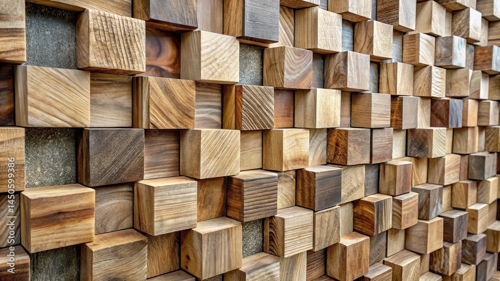 A textured wall made of wooden blocks, each with unique grain patterns and shades of brown, creating an intricate mosaic of natural beauty. A textured wall made of wooden blocks, each with unique grain patterns and shades of brown, creating an intricate mosaic of natural beauty.