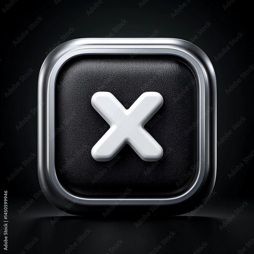 Obraz premium 3D square icon with rounded edges symbolizing a close sign in a sleek, modern design, perfect for digital interfaces and web applications