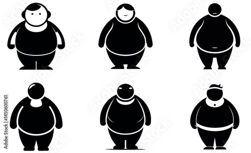 Black and White Abstract Fat Character Illustrations in Various Poses