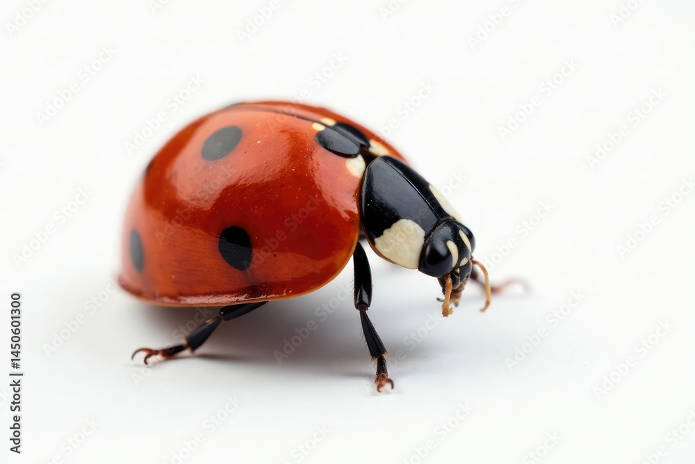Fototapeta premium Close-up of single ladybug on white background, animal, small, clean