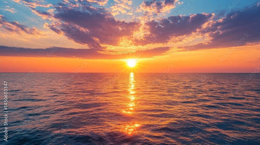 Obraz premium Vibrant Sunset Over Calm Ocean Water