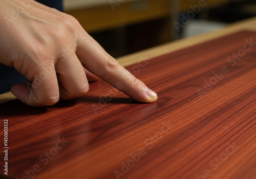 Wallpaper Mural Exploring Rich Mahogany A Hand Gently Traces the Smooth, Deep Grain of the Polished Wood Torontodigital.ca