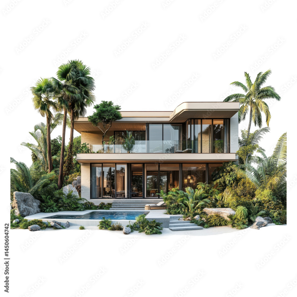 Modern luxury villa with pool isolated on transparent background Modern luxury villa with pool isolated on transparent background