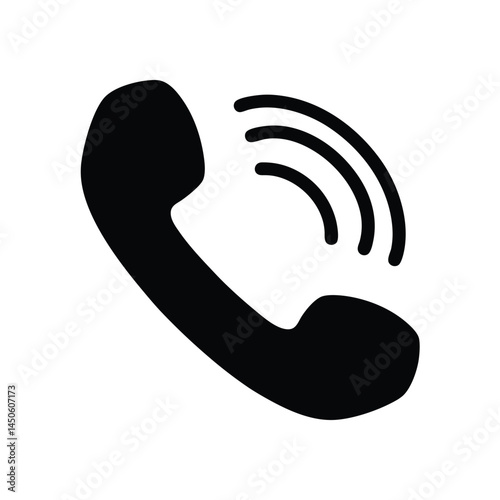 Simple black silhouette of a telephone handset, call icon on a white background