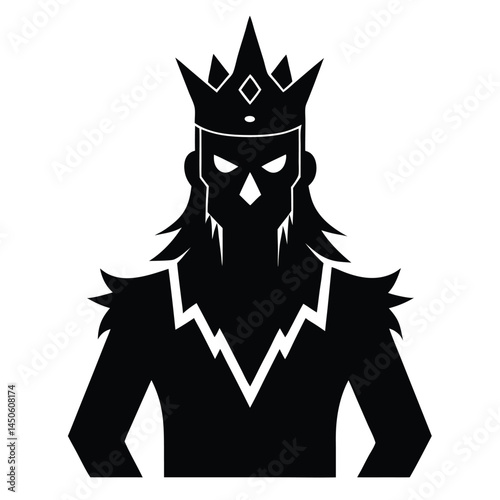 Silhouette illustration of a sinister king wearing a crown and holding a cryptic pose