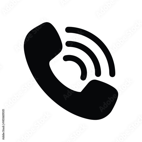 Simple black silhouette of a telephone handset, call icon on a white background