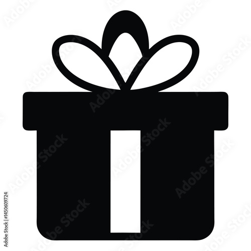 Black and white illustrated gift box with a decorative ribbon perfect for celebrations and holidays